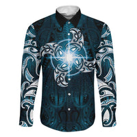 New Zealand Matariki Waita Family Matching Short Sleeve Bodycon Dress and Hawaiian Shirt Maori Moko Dark Blue Galaxy LT05 Dad's Shirt - Long Sleeve Blue - Polynesian Pride