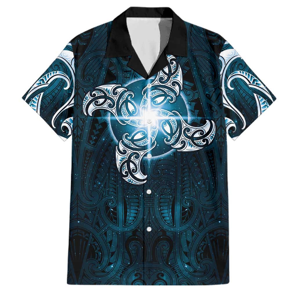 New Zealand Matariki Waita Family Matching Summer Maxi Dress and Hawaiian Shirt Maori Moko Dark Blue Galaxy LT05 Dad's Shirt - Short Sleeve Blue - Polynesian Pride
