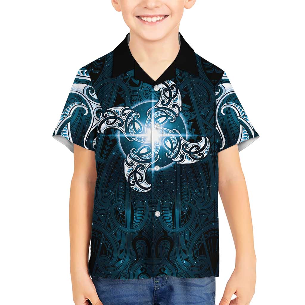 New Zealand Matariki Waita Family Matching Tank Maxi Dress and Hawaiian Shirt Maori Moko Dark Blue Galaxy LT05 Son's Shirt Blue - Polynesian Pride