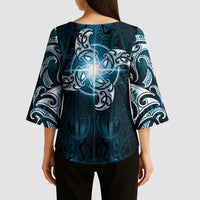 New Zealand Matariki Waita Kimono Sleeve Blouse Maori Moko Dark Blue Galaxy