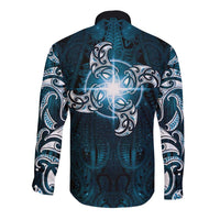 New Zealand Matariki Waita Long Sleeve Button Shirt Maori Moko Dark Blue Galaxy