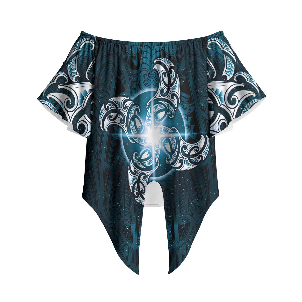 New Zealand Matariki Waita Off Shoulder Wrap Waist Top Maori Moko Dark Blue Galaxy LT05 Blue - Polynesian Pride