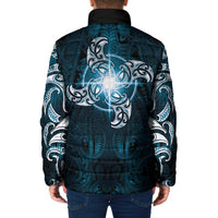 New Zealand Matariki Waita Padded Jacket Maori Moko Dark Blue Galaxy
