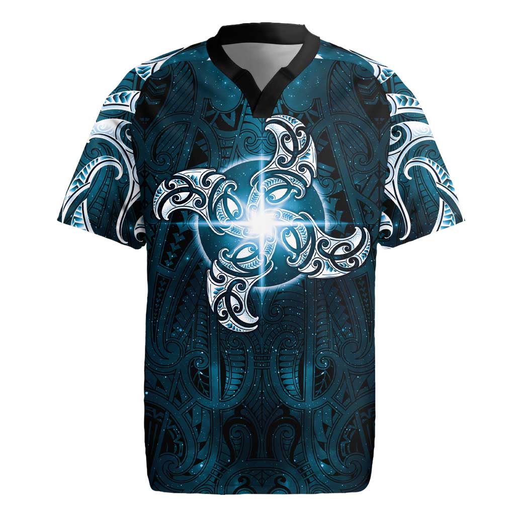 New Zealand Matariki Waita Rugby Jersey Maori Moko Dark Blue Galaxy LT05 Blue - Polynesian Pride