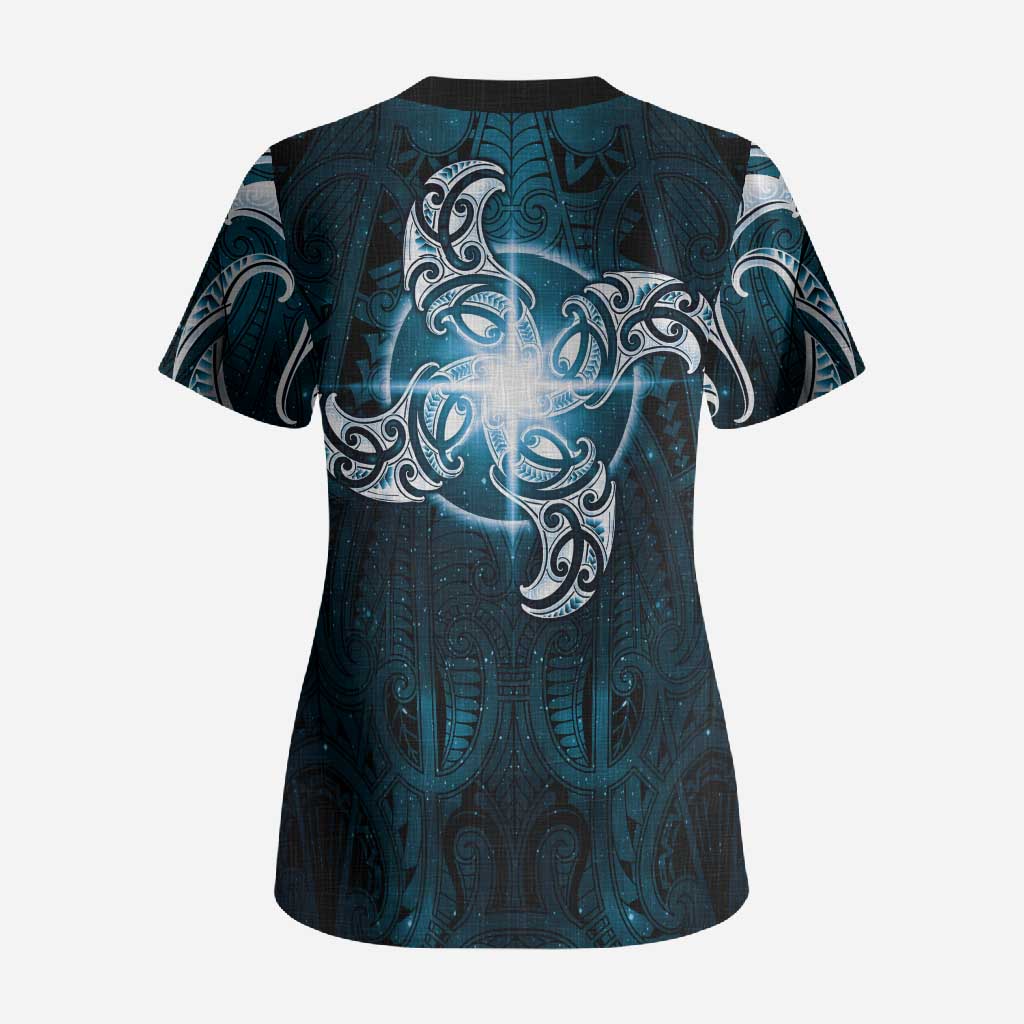 New Zealand Matariki Waita Scrub Top Maori Moko Dark Blue Galaxy LT05 - Polynesian Pride