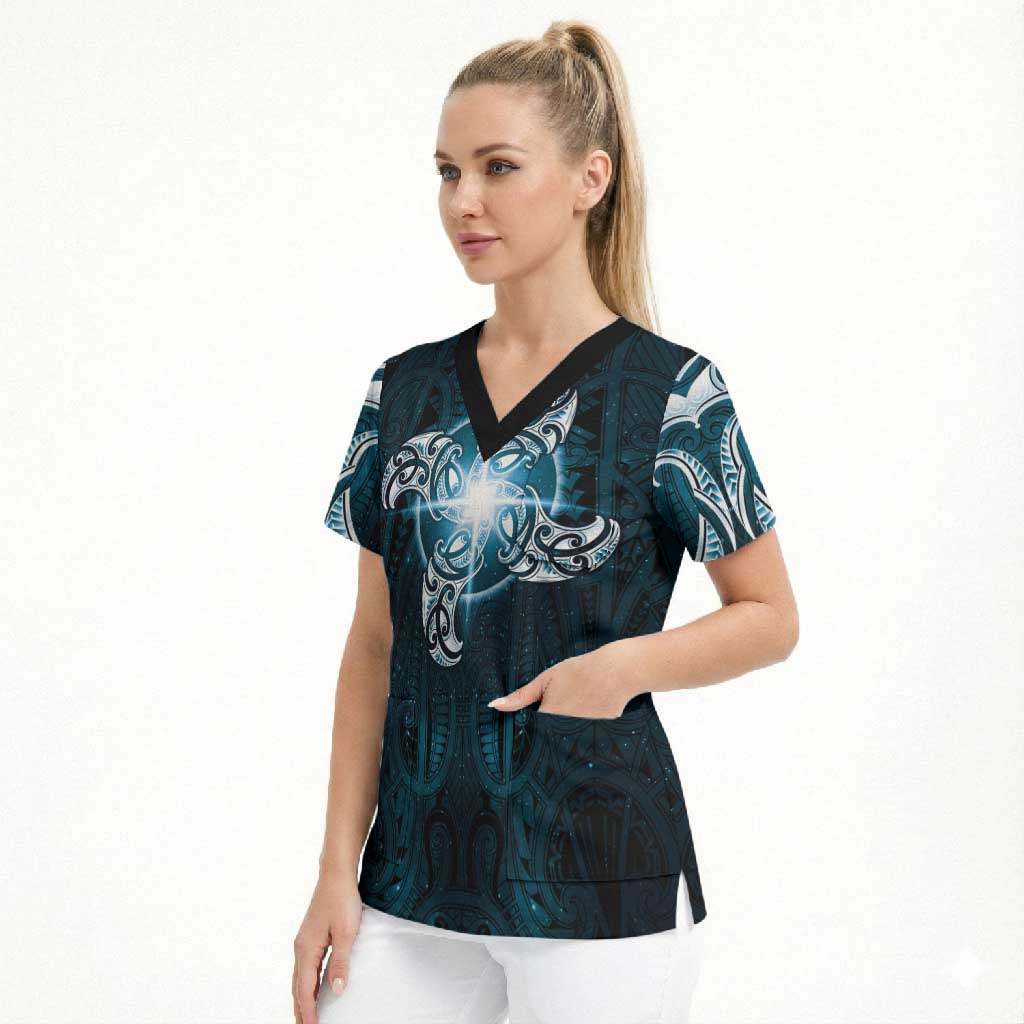 New Zealand Matariki Waita Scrub Top Maori Moko Dark Blue Galaxy LT05 - Polynesian Pride