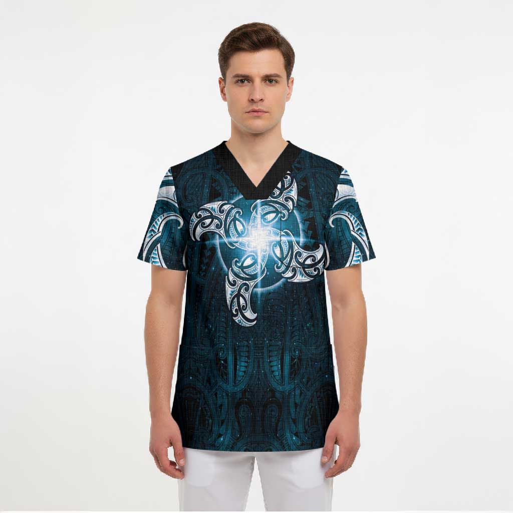 New Zealand Matariki Waita Scrub Top Maori Moko Dark Blue Galaxy LT05 - Polynesian Pride