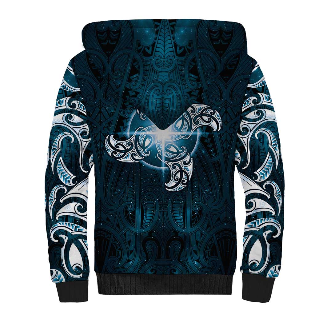 New Zealand Matariki Waita Sherpa Hoodie Maori Moko Dark Blue Galaxy