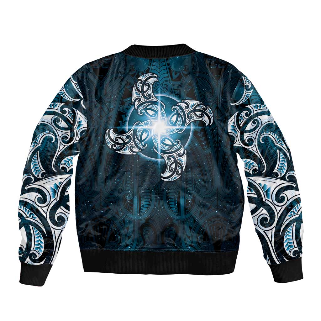 New Zealand Matariki Waita Sleeve Zip Bomber Jacket Maori Moko Dark Blue Galaxy