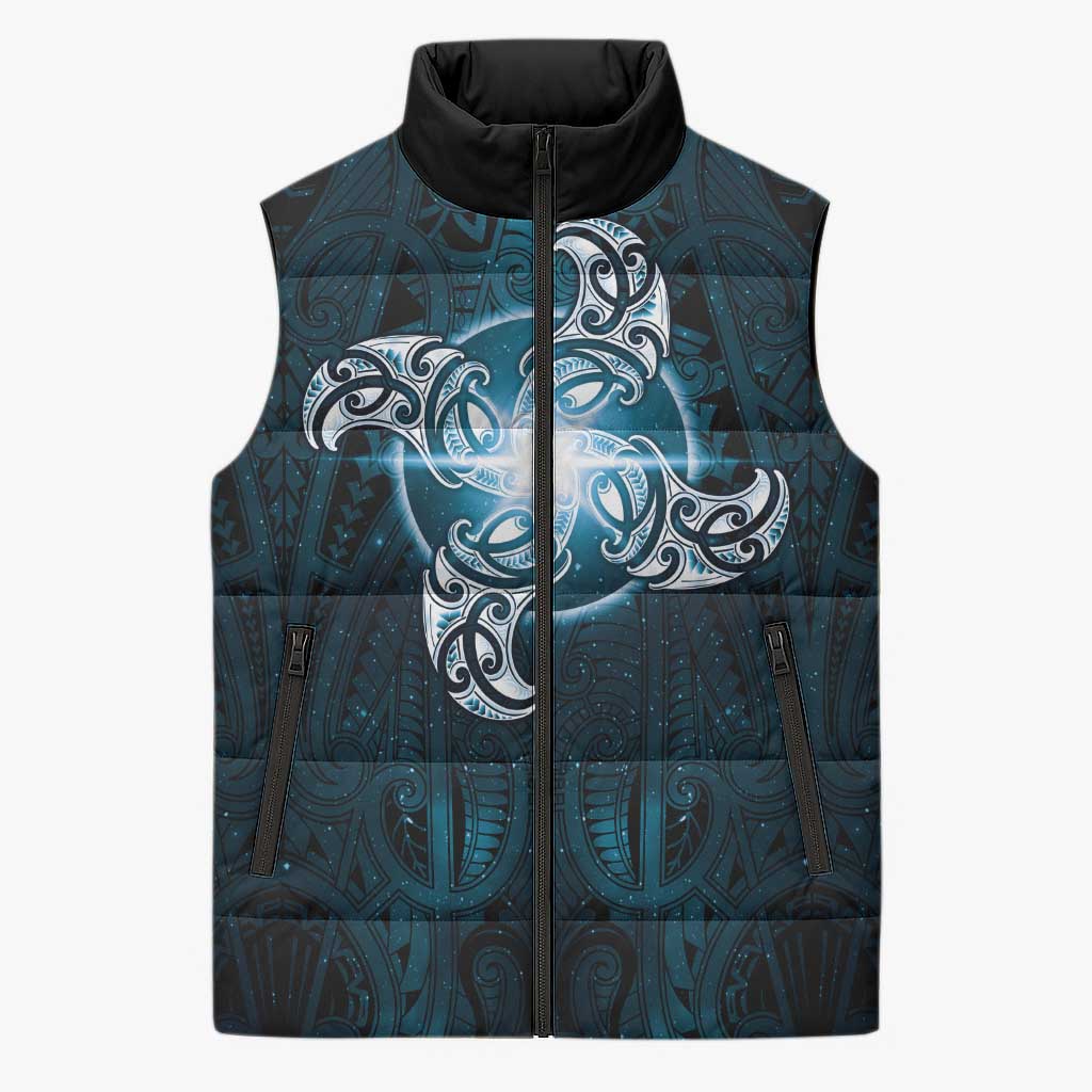 New Zealand Matariki Waita Sleeveless Puffer Jacket Maori Moko Dark Blue Galaxy