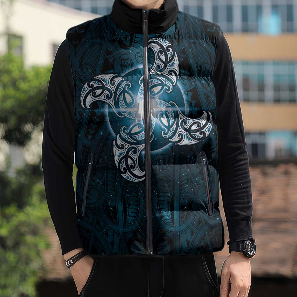New Zealand Matariki Waita Sleeveless Puffer Jacket Maori Moko Dark Blue Galaxy