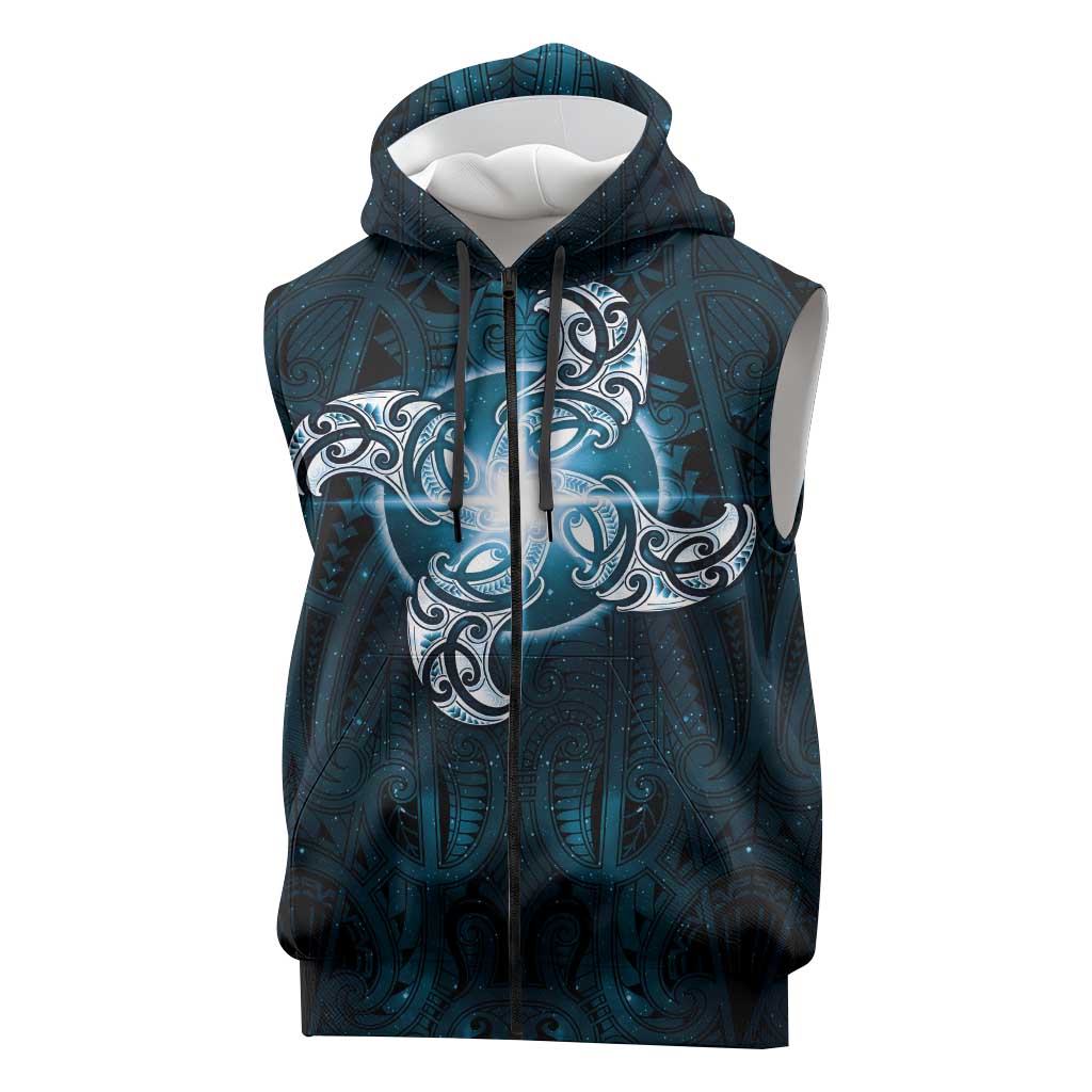 New Zealand Matariki Waita Sleeveless Zip Hoodie Maori Moko Dark Blue Galaxy LT05 Blue - Polynesian Pride
