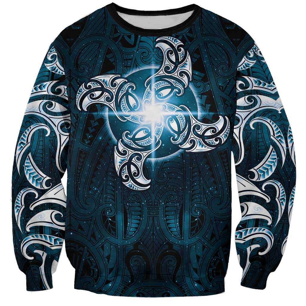 New Zealand Matariki Waita Sweatshirt Maori Moko Dark Blue Galaxy