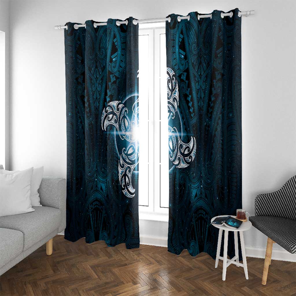 New Zealand Matariki Waita Window Curtain Maori Moko Dark Blue Galaxy