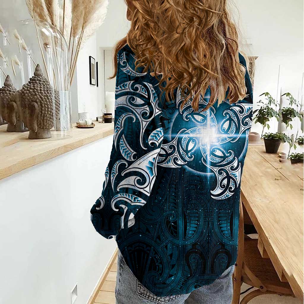 New Zealand Matariki Waita Women Casual Shirt Maori Moko Dark Blue Galaxy LT05 - Polynesian Pride