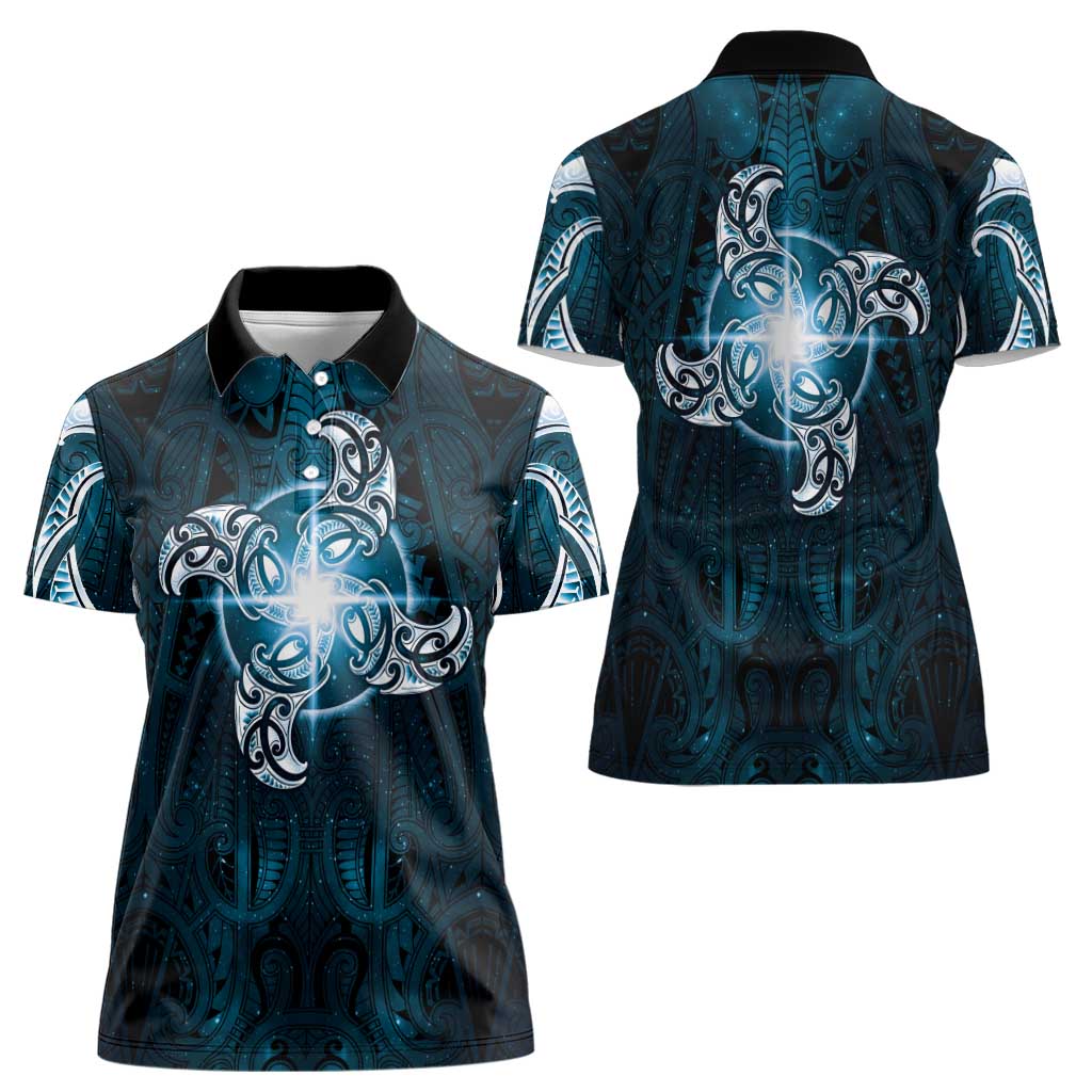 New Zealand Matariki Waita Women Polo Shirt Maori Moko Dark Blue Galaxy LT05 - Polynesian Pride