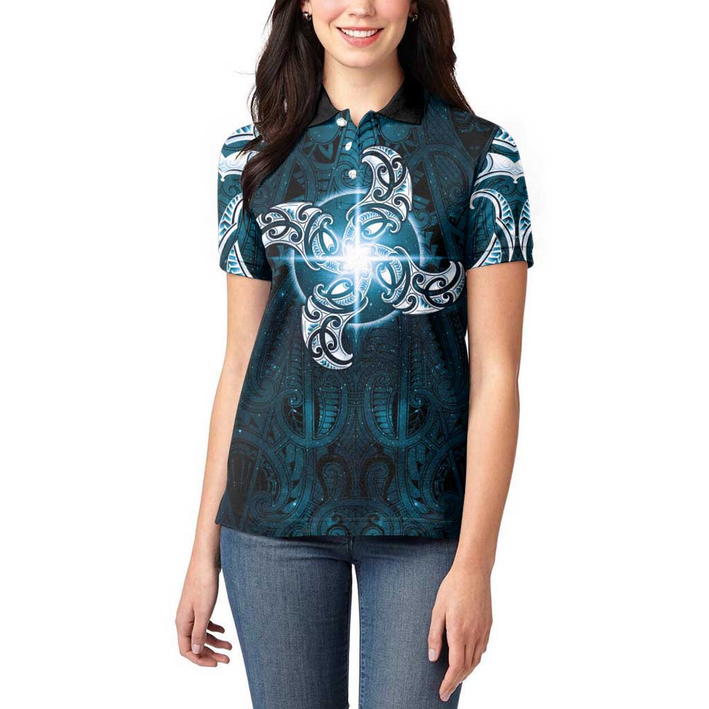New Zealand Matariki Waita Women Polo Shirt Maori Moko Dark Blue Galaxy LT05 - Polynesian Pride