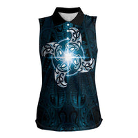 New Zealand Matariki Waita Women Sleeveless Polo Shirt Maori Moko Dark Blue Galaxy LT05 Female Blue - Polynesian Pride