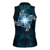 New Zealand Matariki Waita Women Sleeveless Polo Shirt Maori Moko Dark Blue Galaxy LT05 - Polynesian Pride