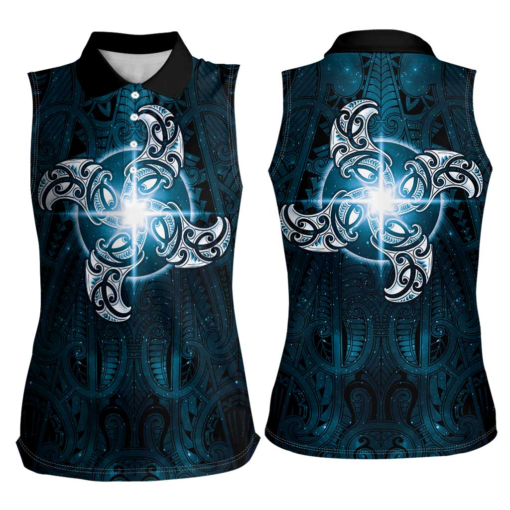 New Zealand Matariki Waita Women Sleeveless Polo Shirt Maori Moko Dark Blue Galaxy LT05 - Polynesian Pride