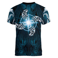 New Zealand Matariki Waita Women V-Neck T-Shirt Maori Moko Dark Blue Galaxy LT05 - Polynesian Pride