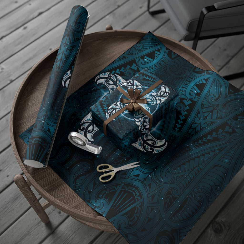 New Zealand Matariki Waita Wrapping Paper Maori Moko Dark Blue Galaxy