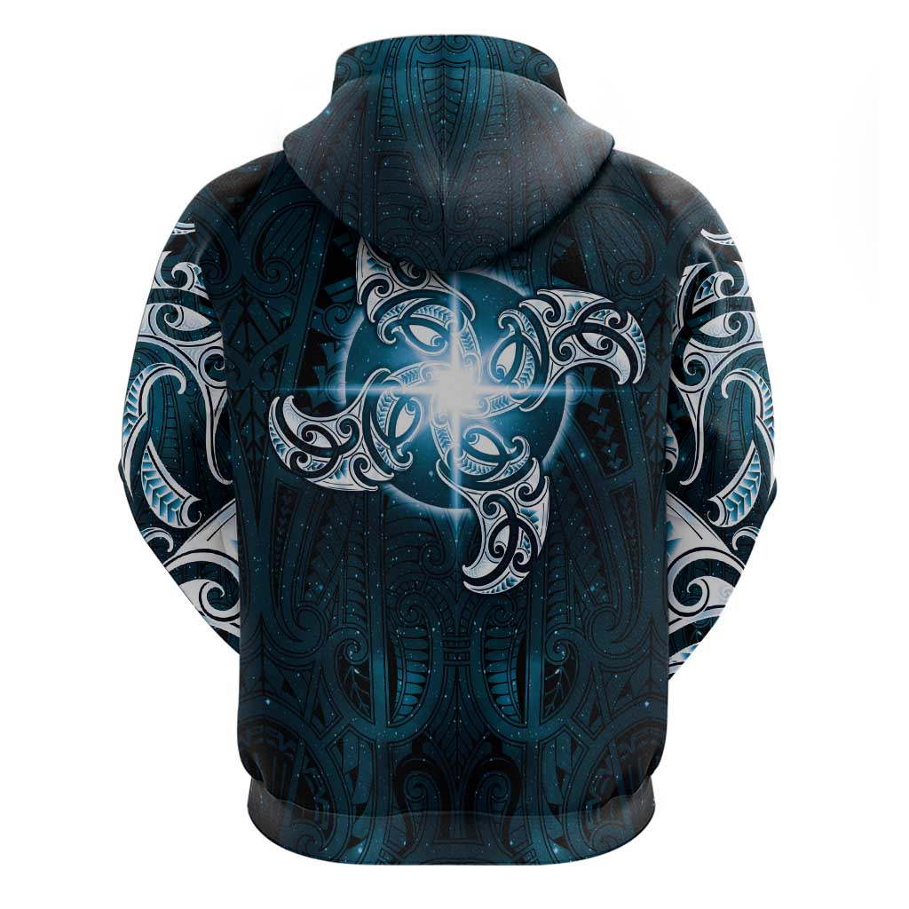 New Zealand Matariki Waita Zip Hoodie Maori Moko Dark Blue Galaxy