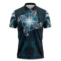 New Zealand Matariki Waita Zipper Polo Shirt Maori Moko Dark Blue Galaxy