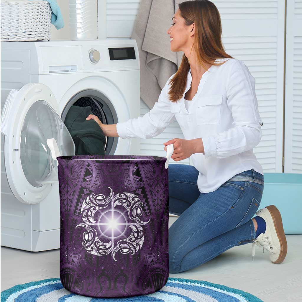 New Zealand Matariki Waipunarangi Laundry Basket Maori Moko Purple Galaxy LT05 - Polynesian Pride