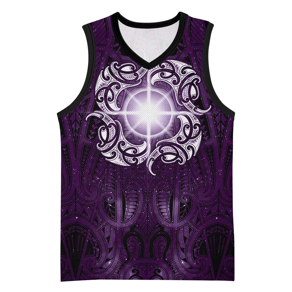New Zealand Matariki Waipunarangi Basketball Jersey Maori Moko Purple Galaxy LT05 Unisex Purple - Polynesian Pride