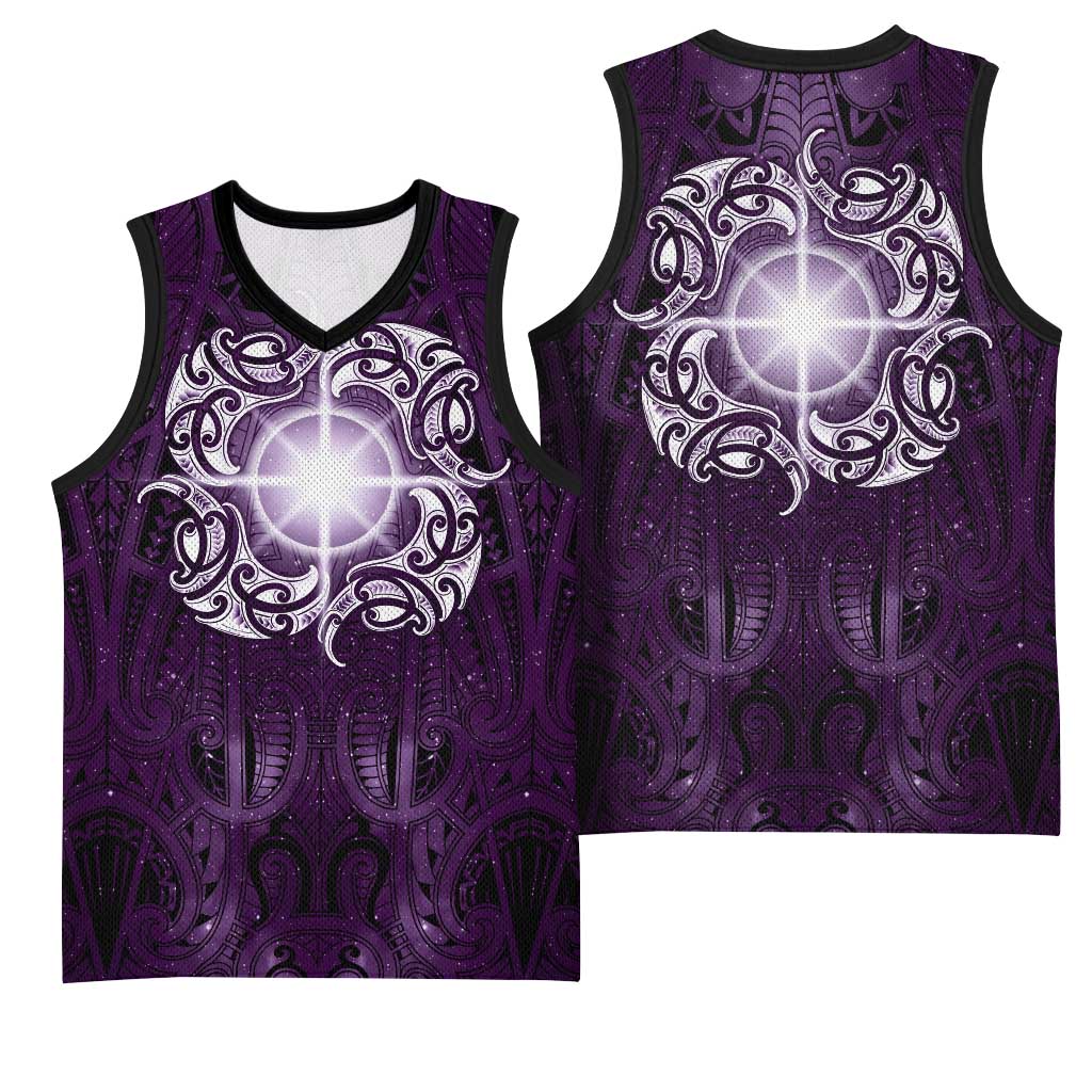 New Zealand Matariki Waipunarangi Basketball Jersey Maori Moko Purple Galaxy LT05 - Polynesian Pride