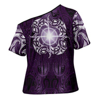 New Zealand Matariki Waipunarangi Cross Shoulder Shirt Maori Moko Purple Galaxy LT05 - Polynesian Pride