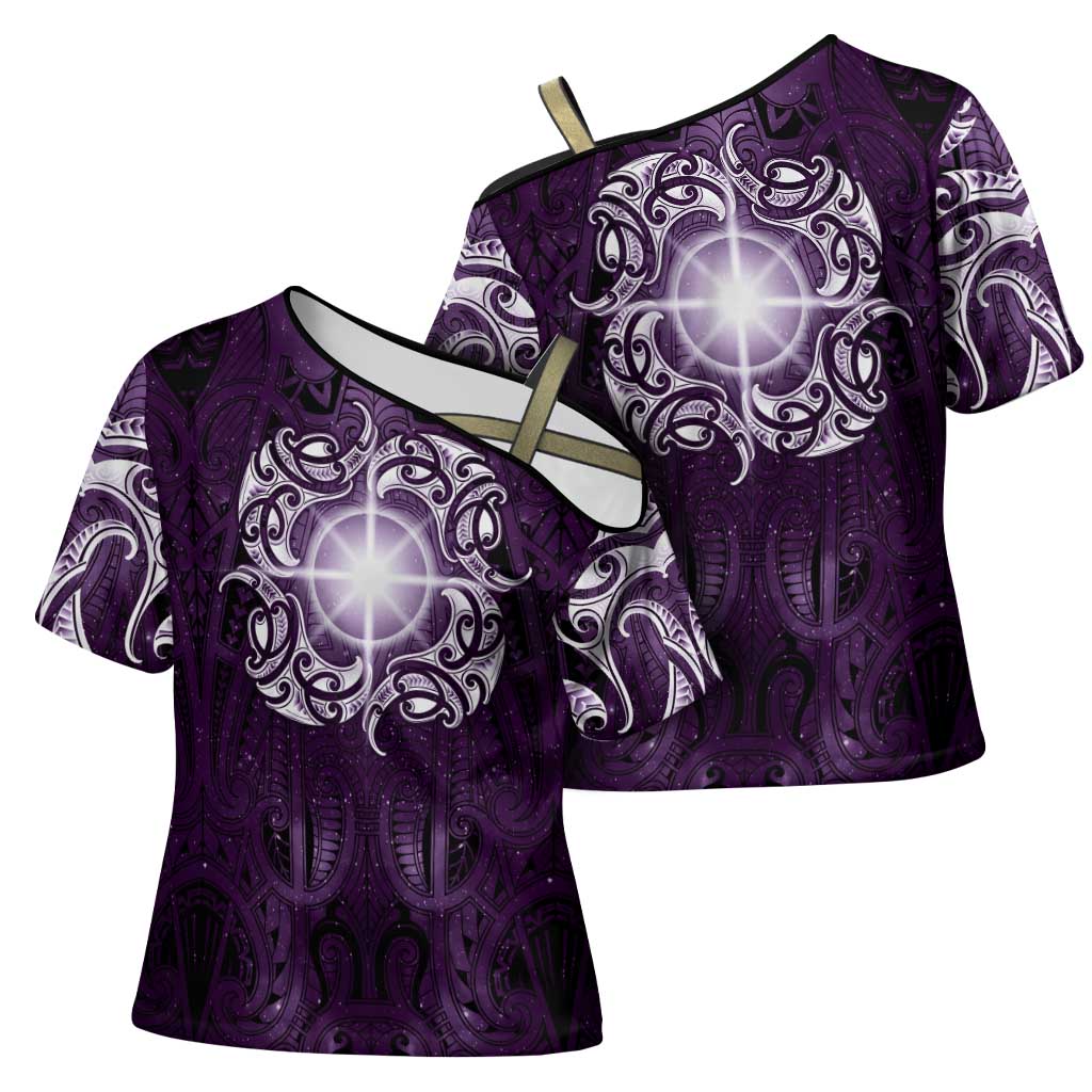 New Zealand Matariki Waipunarangi Cross Shoulder Shirt Maori Moko Purple Galaxy LT05 - Polynesian Pride