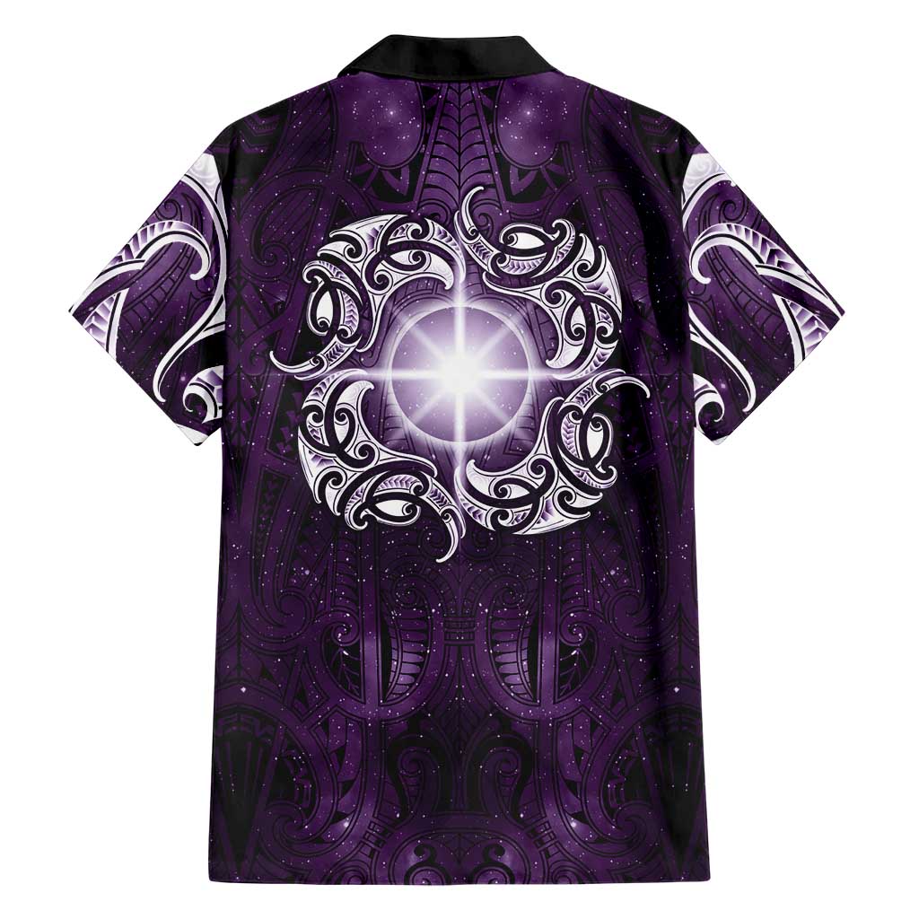 New Zealand Matariki Waipunarangi Family Matching Off Shoulder Maxi Dress and Hawaiian Shirt Maori Moko Purple Galaxy LT05 - Polynesian Pride