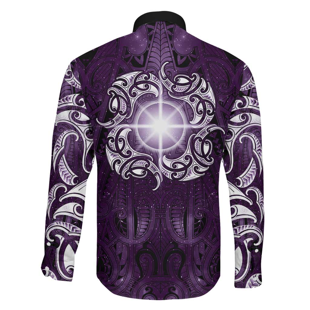 New Zealand Matariki Waipunarangi Family Matching Off Shoulder Maxi Dress and Hawaiian Shirt Maori Moko Purple Galaxy LT05 - Polynesian Pride