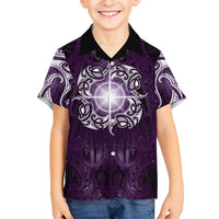 New Zealand Matariki Waipunarangi Family Matching Off Shoulder Maxi Dress and Hawaiian Shirt Maori Moko Purple Galaxy LT05 Son's Shirt Purple - Polynesian Pride