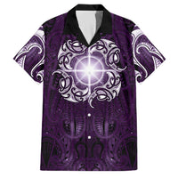 New Zealand Matariki Waipunarangi Family Matching Short Sleeve Bodycon Dress and Hawaiian Shirt Maori Moko Purple Galaxy LT05 Dad's Shirt - Short Sleeve Purple - Polynesian Pride