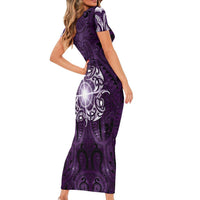 New Zealand Matariki Waipunarangi Family Matching Short Sleeve Bodycon Dress and Hawaiian Shirt Maori Moko Purple Galaxy LT05 - Polynesian Pride