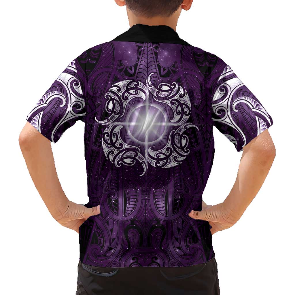 New Zealand Matariki Waipunarangi Family Matching Summer Maxi Dress and Hawaiian Shirt Maori Moko Purple Galaxy LT05 - Polynesian Pride