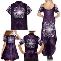 New Zealand Matariki Waipunarangi Family Matching Summer Maxi Dress and Hawaiian Shirt Maori Moko Purple Galaxy LT05 - Polynesian Pride