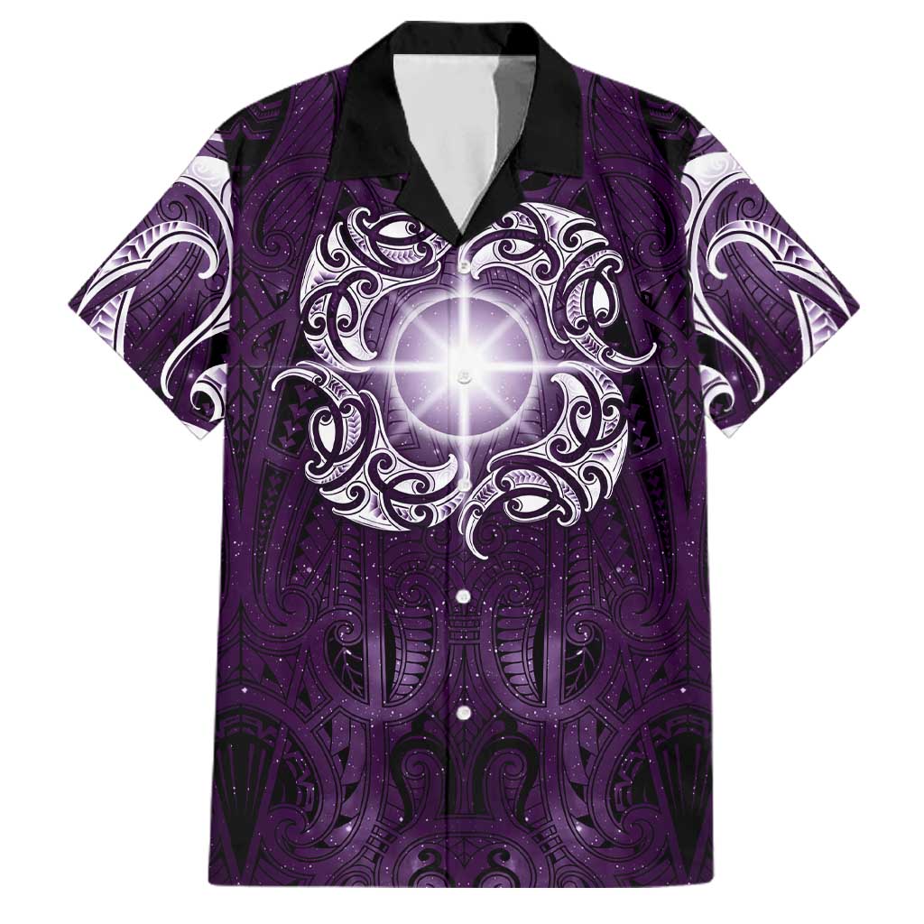New Zealand Matariki Waipunarangi Family Matching Summer Maxi Dress and Hawaiian Shirt Maori Moko Purple Galaxy LT05 Dad's Shirt - Short Sleeve Purple - Polynesian Pride