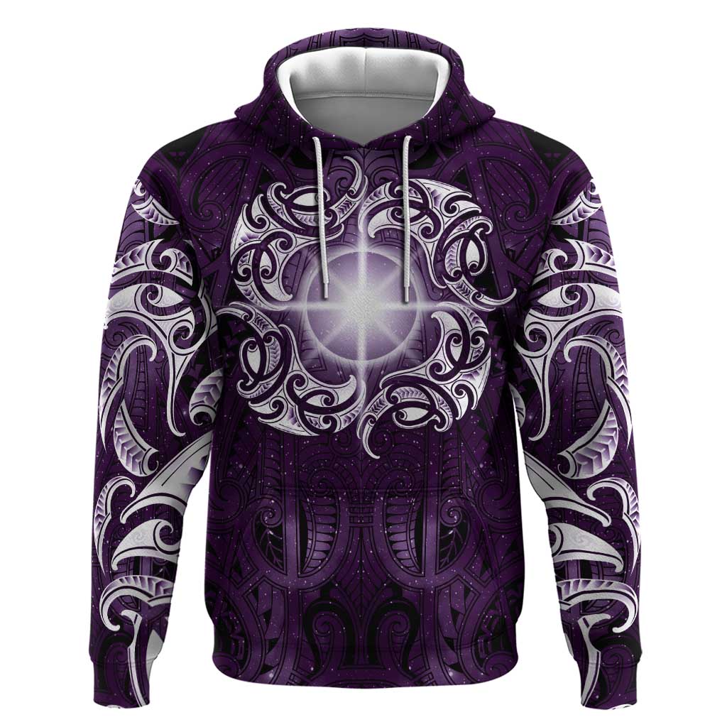 New Zealand Matariki Waipunarangi Hoodie Maori Moko Purple Galaxy LT05 Pullover Hoodie Purple - Polynesian Pride