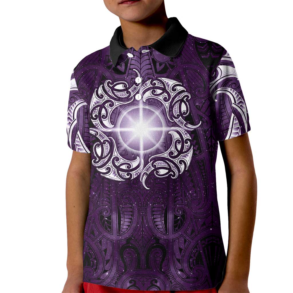 New Zealand Matariki Waipunarangi Kid Polo Shirt Maori Moko Purple Galaxy