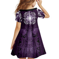 New Zealand Matariki Waipunarangi Kid Short Sleeve Dress Maori Moko Purple Galaxy LT05 - Polynesian Pride