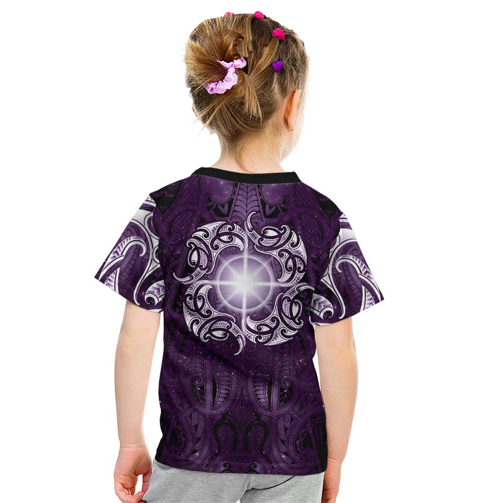 New Zealand Matariki Waipunarangi Kid T Shirt Maori Moko Purple Galaxy LT05 - Polynesian Pride