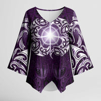 New Zealand Matariki Waipunarangi Kimono Sleeve Blouse Maori Moko Purple Galaxy LT05 Female Purple - Polynesian Pride