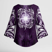 New Zealand Matariki Waipunarangi Kimono Sleeve Blouse Maori Moko Purple Galaxy LT05 - Polynesian Pride