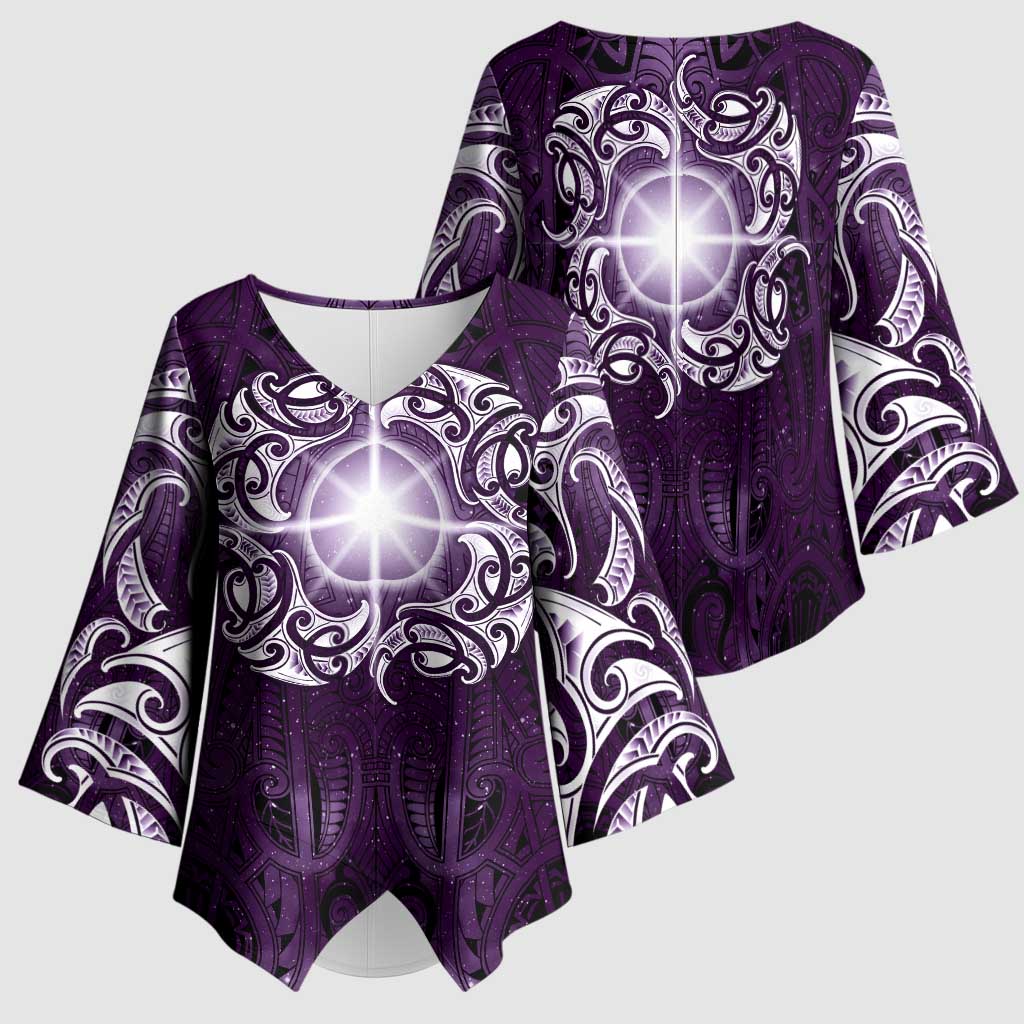 New Zealand Matariki Waipunarangi Kimono Sleeve Blouse Maori Moko Purple Galaxy LT05 - Polynesian Pride