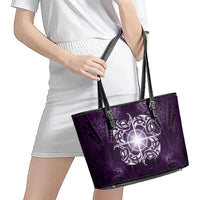 New Zealand Matariki Waipunarangi Leather Tote Bag Maori Moko Purple Galaxy LT05 - Polynesian Pride