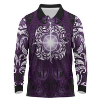 New Zealand Matariki Waipunarangi Long Sleeve Polo Shirt Maori Moko Purple Galaxy LT05 Purple - Polynesian Pride